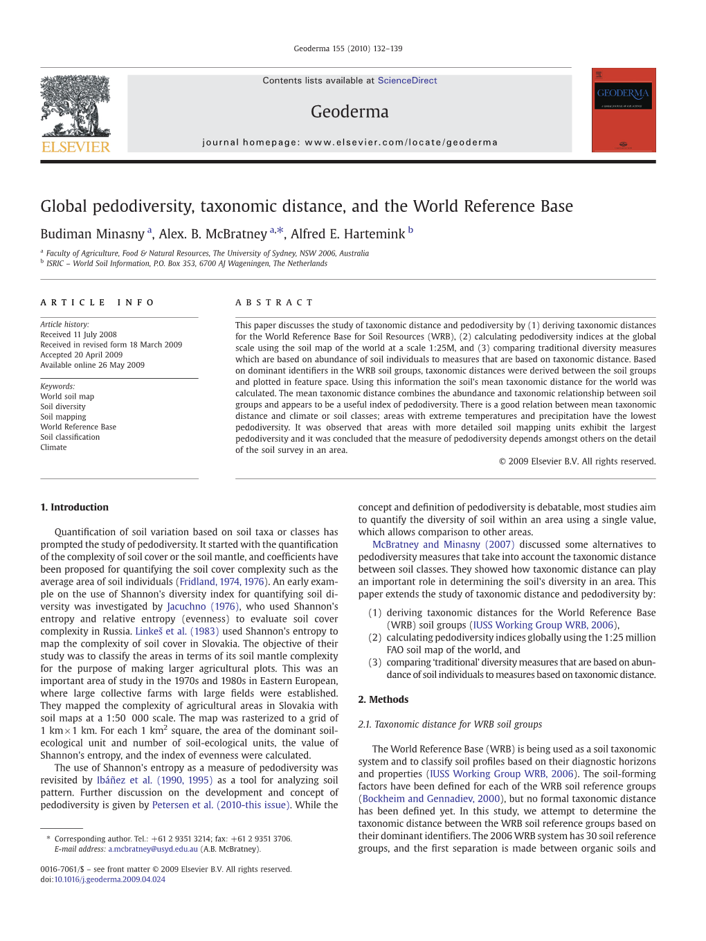 Global Pedodiversity, Taxonomic Distance, and the World Reference Base