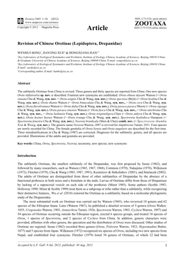 Revision of Chinese Oretinae (Lepidoptera, Drepanidae)