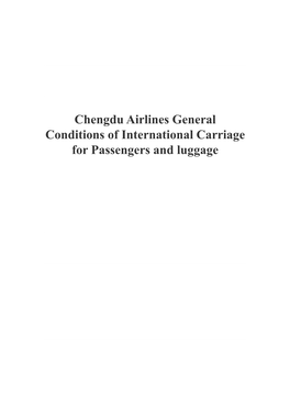Chengdu Airlines General Conditions of International Carriage for Passengers and Luggage