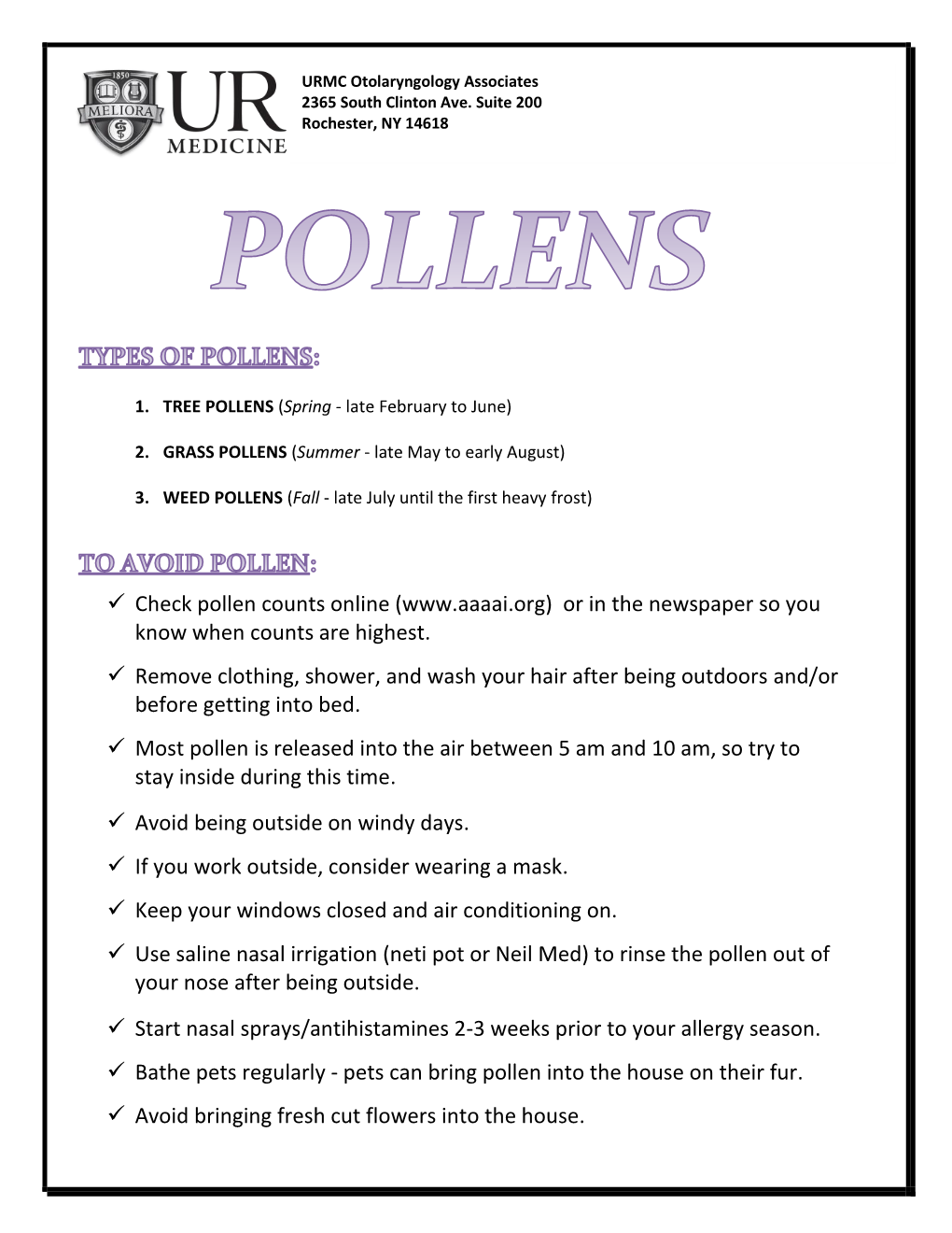 Check Pollen Counts Online ( Or in the Newspaper So You Know When Counts Are Highest