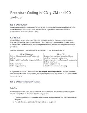 Procedure Coding in ICD-9-CM and ICD- 10-PCS