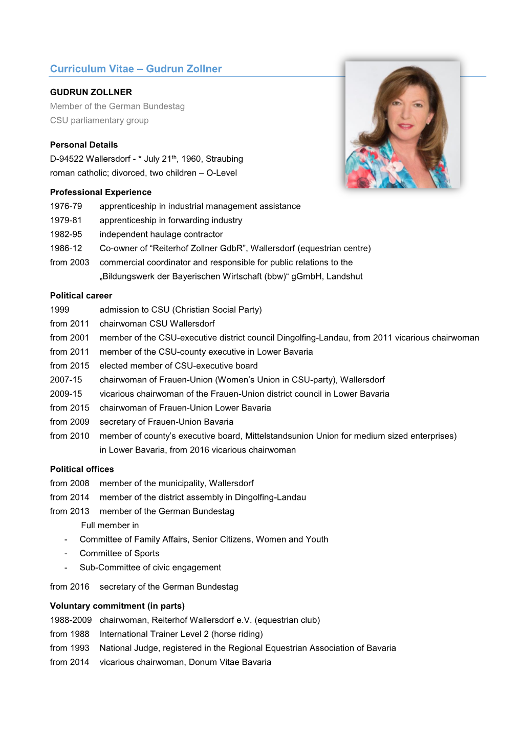 Curriculum Vitae – Gudrun Zollner