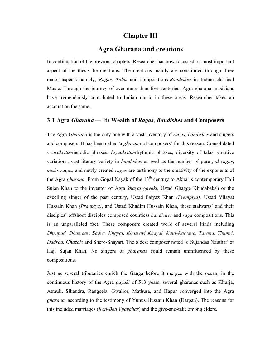 Chapter III Agra Gharana and Creations