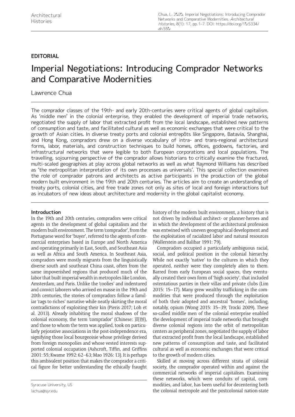 Introducing Comprador Networks and Comparative Modernities
