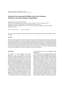 Movement, Home Range and Site Fidelity of the Weedy Seadragon