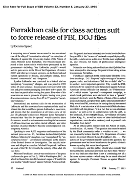 Farrakhan Calls for Class Action Suit to Force Release of FBI, DOJ Files