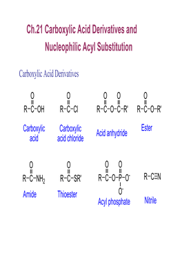 Ch.21 Carboxylic Acid Derivatives and Nucleophilic Acyl Substitution