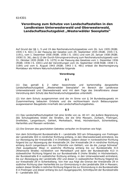 Verordnung Zum Schutze Von Landschaftsstellen in Den Landkreisen Unterwesterwald Und Oberwesterwald, Landschaftsschutzgebiet „Westerwälder Seenplatte“