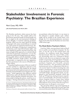 Stakeholder Involvement in Forensic Psychiatry: the Brazilian Experience