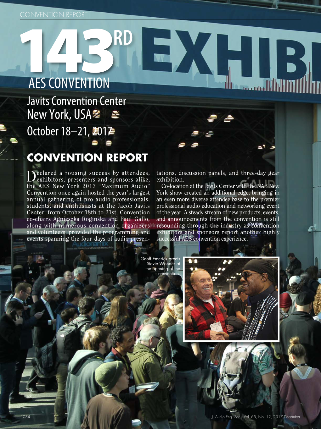AES CONVENTION Javits Convention Center New York, USA October 18–21, 2017