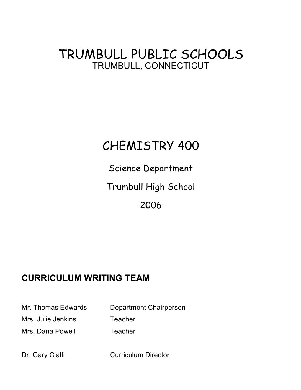 Chemistry 400 Curriculum Ii