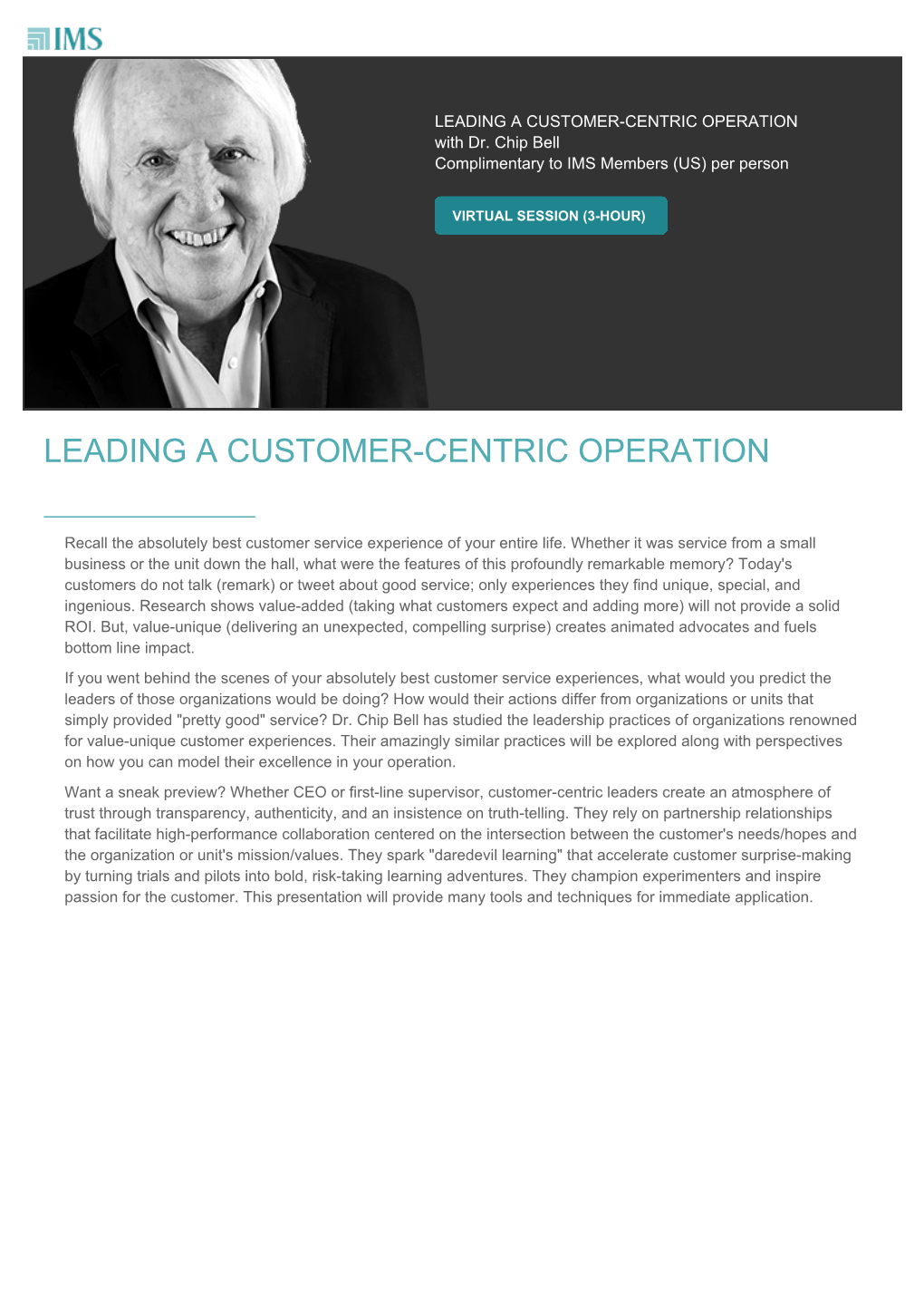 LEADING a CUSTOMER-CENTRIC OPERATION with Dr