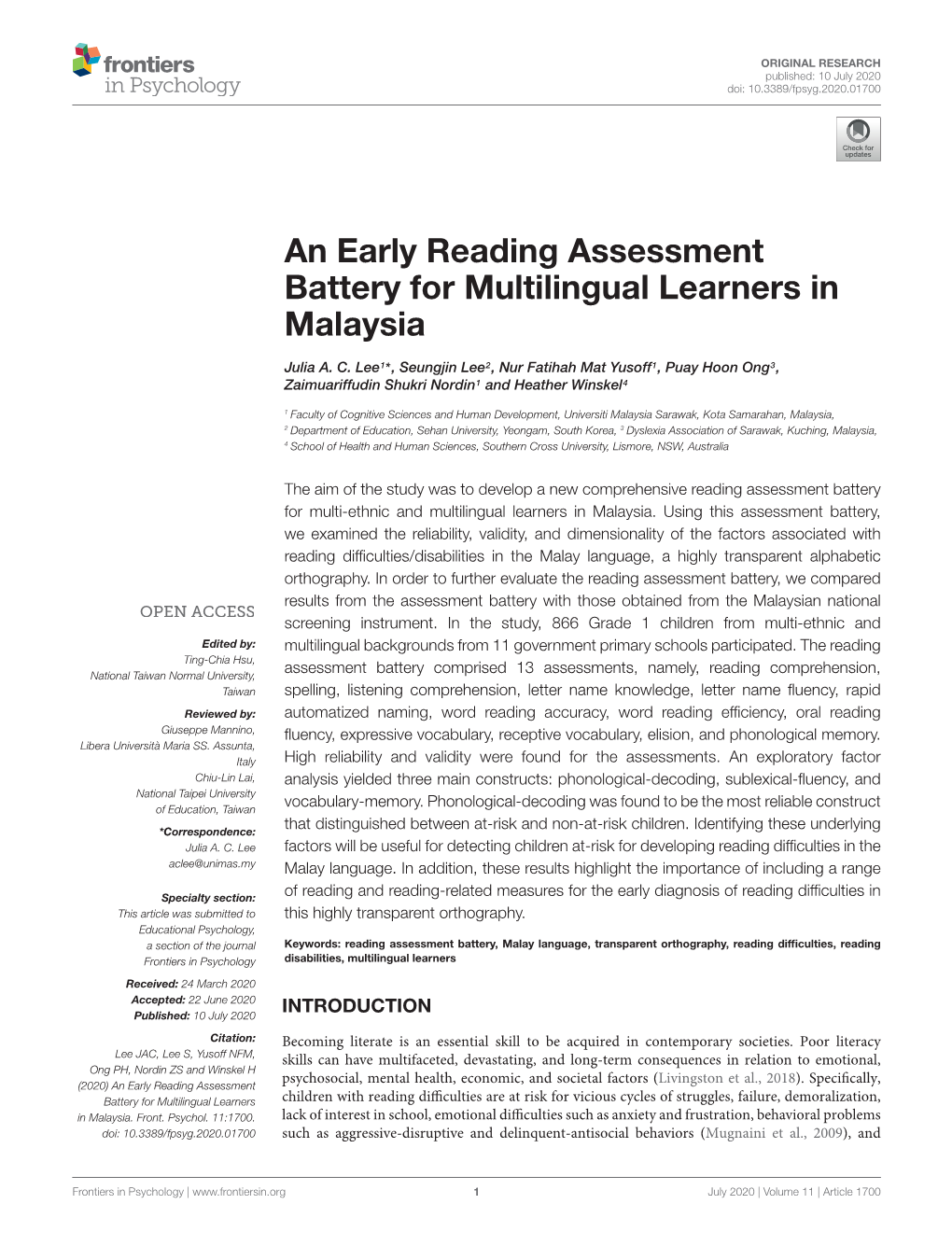 An Early Reading Assessment Battery for Multilingual Learners in Malaysia