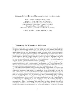 Computability, Reverse Mathematics and Combinatorics