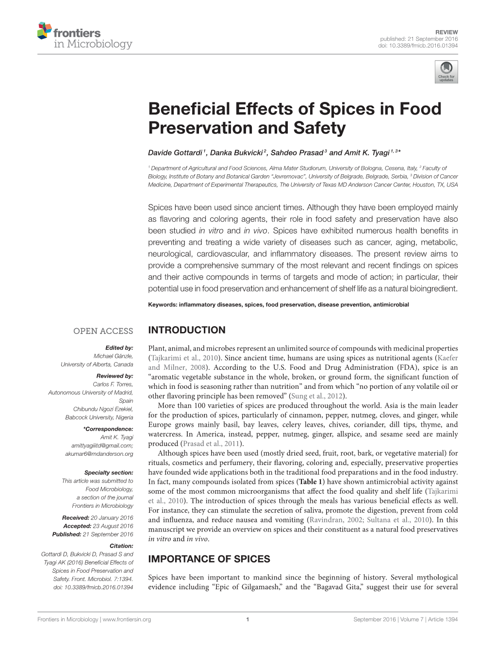 Beneficial Effects of Spices in Food Preservation and Safety