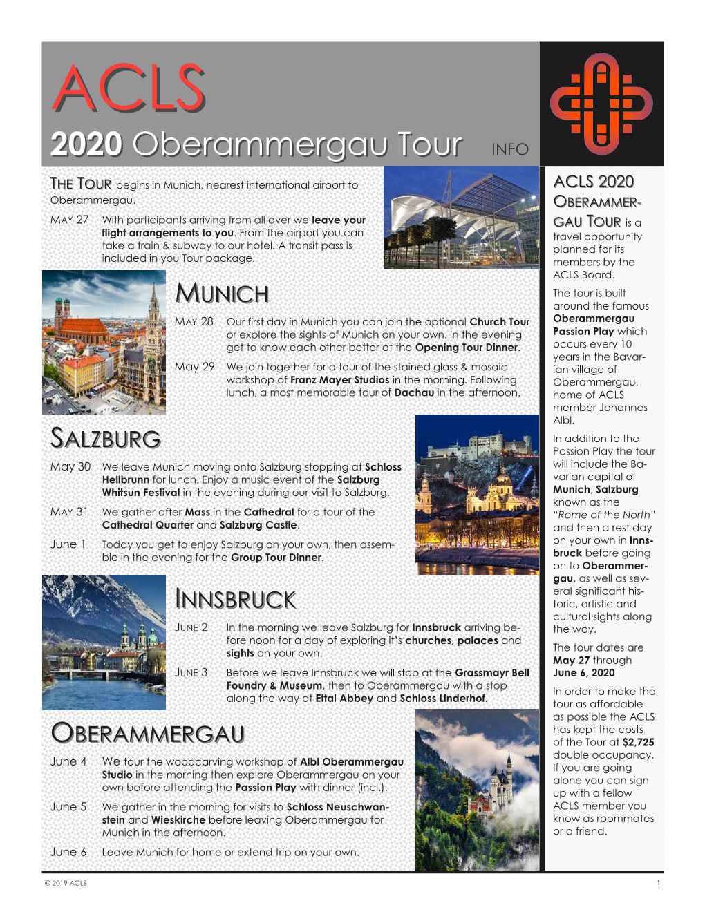 2020 Oberammergau Tour INFO