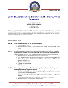 Joint Transportation, Highways & Military Affairs Committee