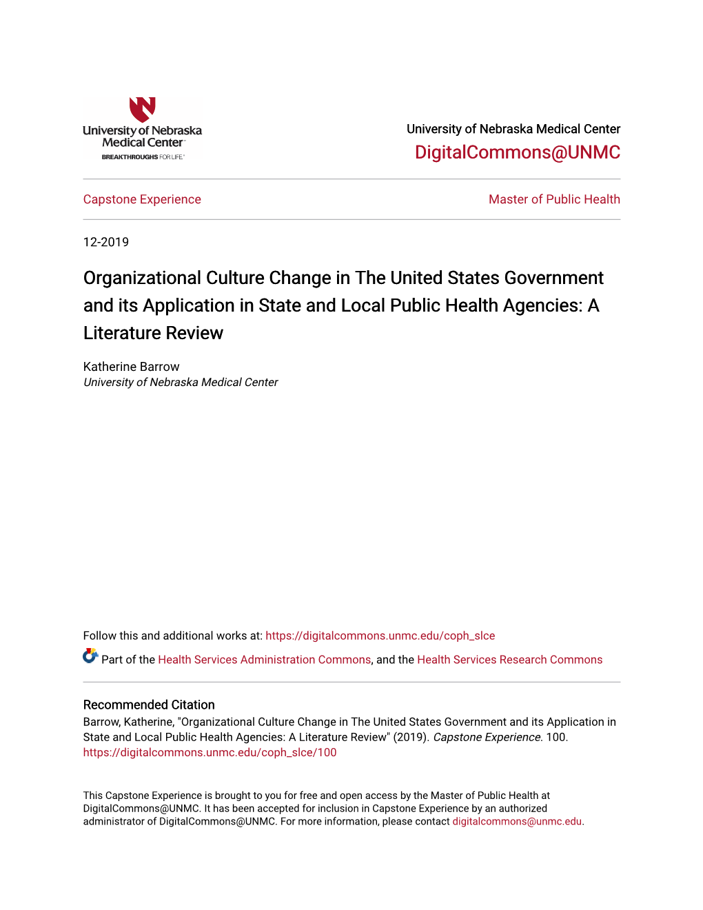Organizational Culture Change in the United States Government and Its Application in State and Local Public Health Agencies: a Literature Review