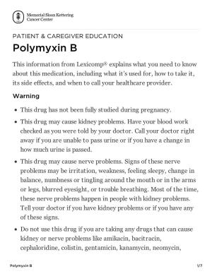 Polymyxin B | Memorial Sloan Kettering Cancer Center
