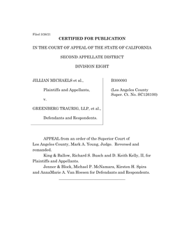 Certified for Publication in the Court of Appeal of the State of California Second Appellate District Division Eight Jillian