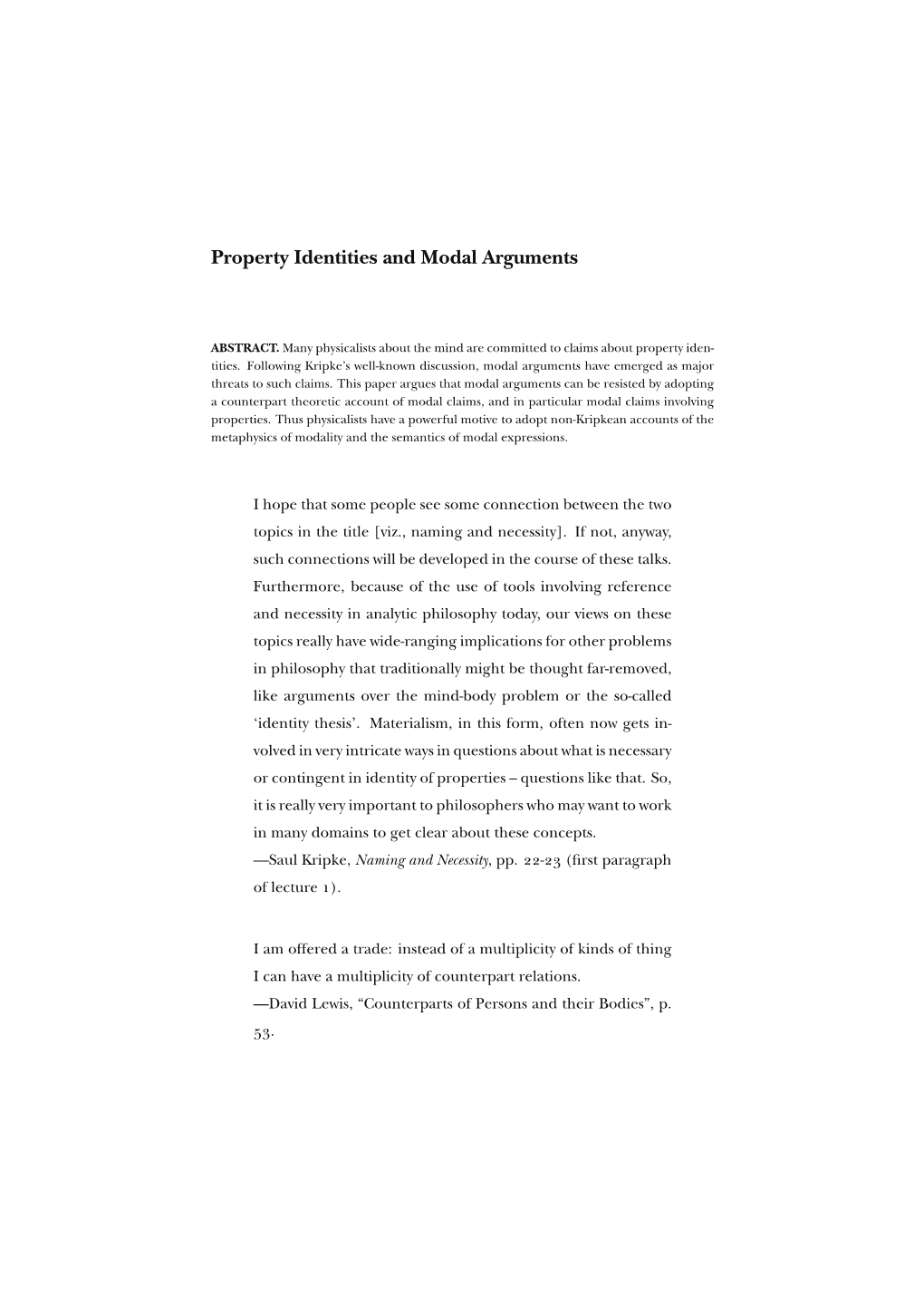 Property Identities and Modal Arguments