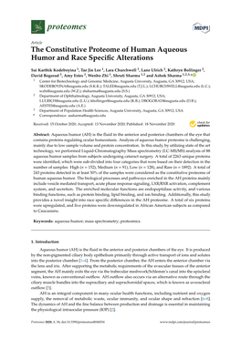 The Constitutive Proteome of Human Aqueous Humor and Race Specific