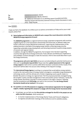 Additional Information to Our Briefing Request Ares(2015)1075795 : Meeting Request with Secretary General of Energy Charter Secretariat in Early 2015 Urban Rusnak