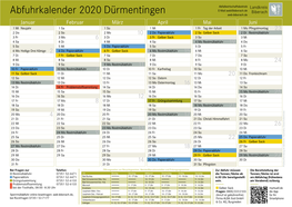 Abfuhrkalender 2020 Dürmentingen