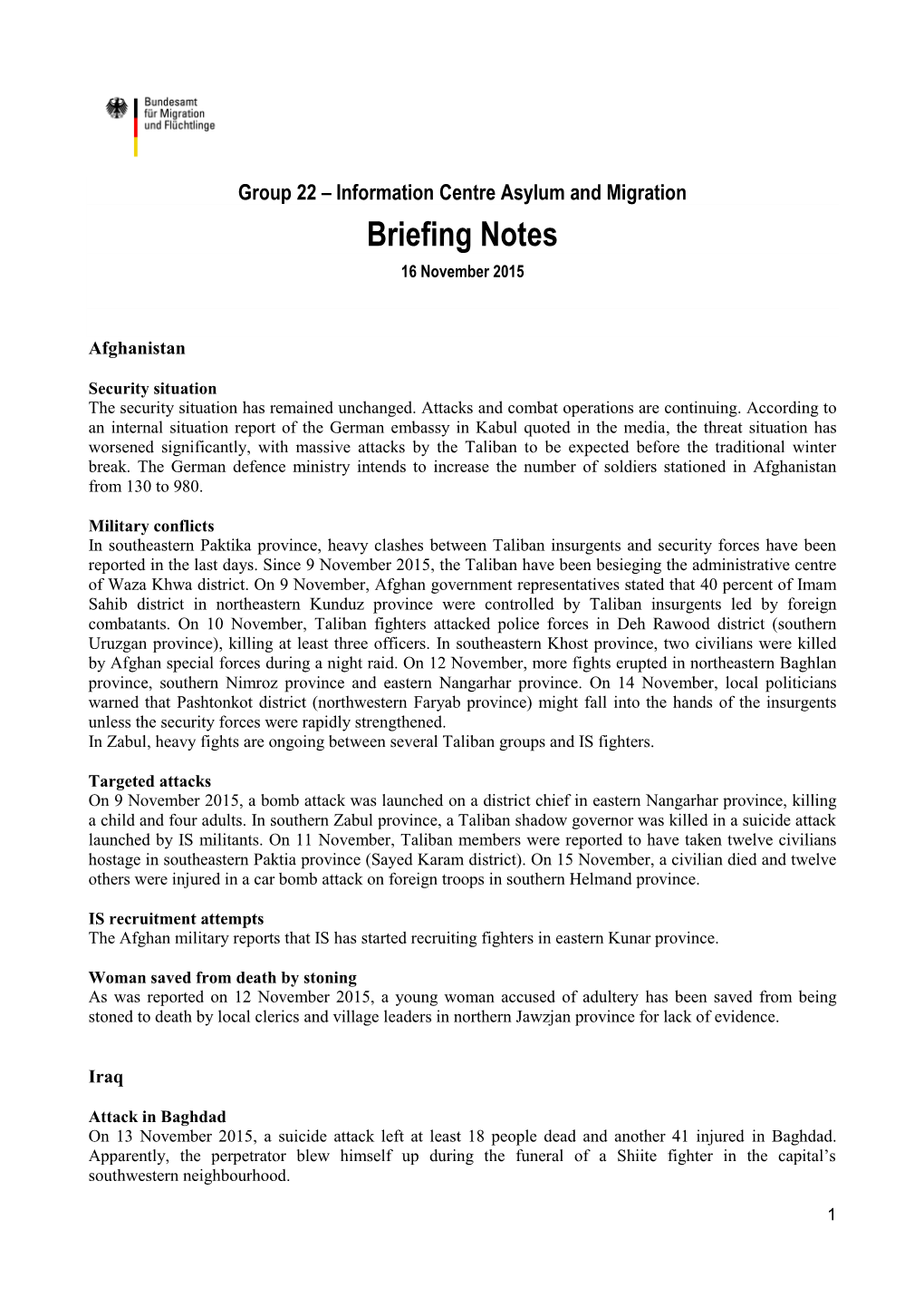 Briefing Notes 16 November 2015