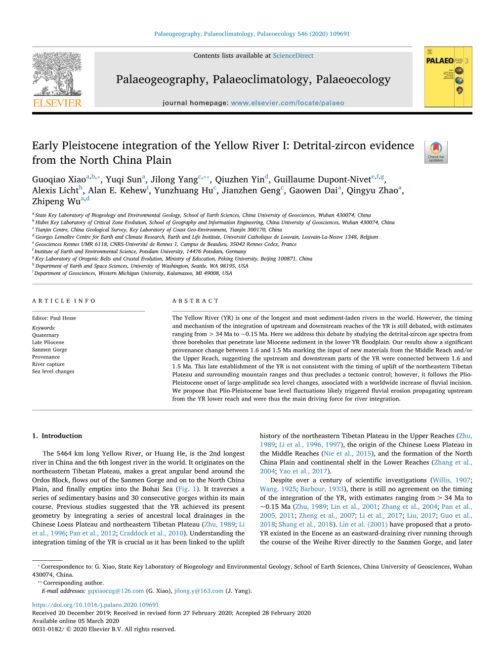 Early Pleistocene Integration of the Yellow River I Detrital-Zircon Evidence from the North China Plain