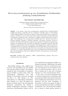 Microcoleus Pseudautumnalis Sp. Nov. (Cyanobacteria, Oscillatoriales) Producing 2-Methylisoborneol