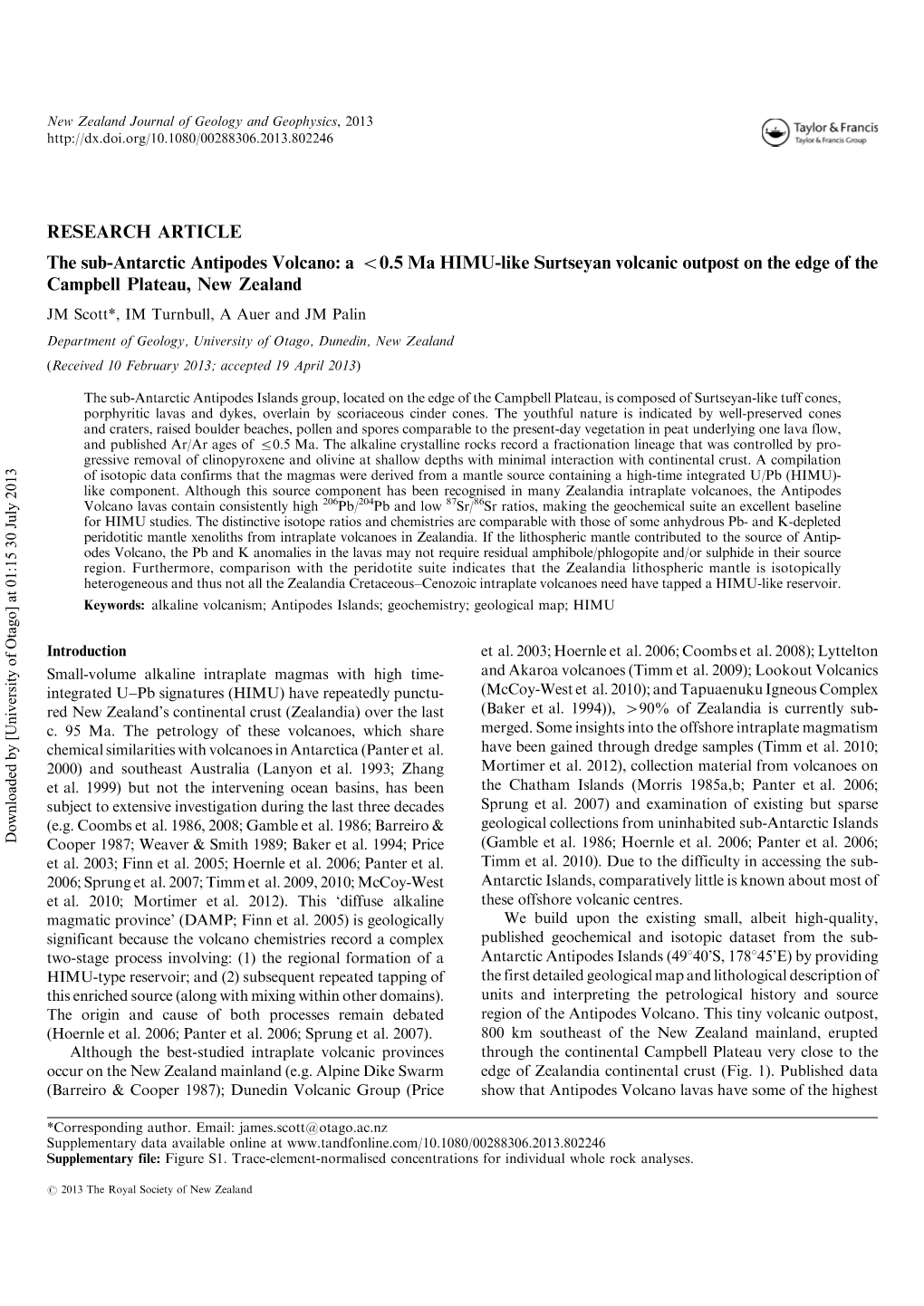 The Sub-Antarctic Antipodes Volcano: a &lt;0.5 Ma HIMU-Like Surtseyan