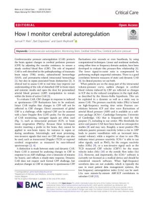 How I Monitor Cerebral Autoregulation Samuel P