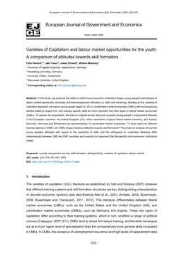 Varieties of Capitalism and Labour Market Opportunities for the Youth: a Comparison of Attitudes Towards Skill Formation