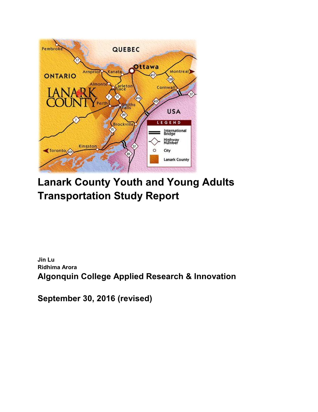 Lanark County Youth and Young Adults Transportation Study Report