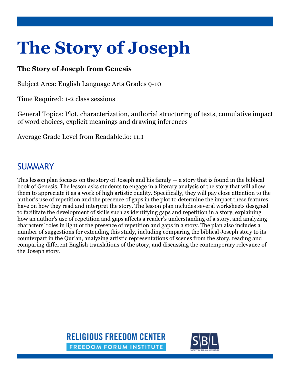 The Story of Joseph from Genesis