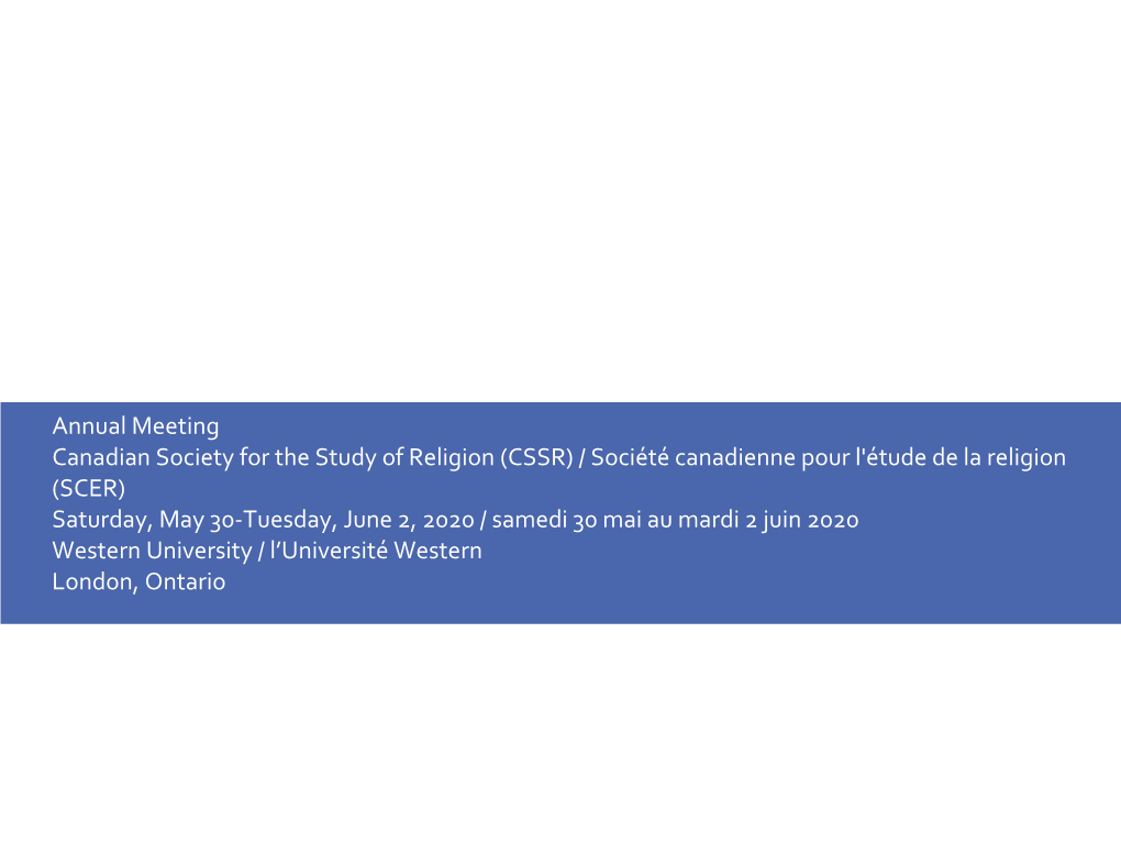 Annual Meeting Canadian Society for the Study of Religion (CSSR