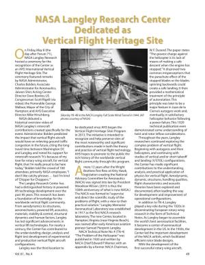 NASA Langley Research Center Dedicated As Vertical Flight Heritage Site N Friday, May 8 (The W