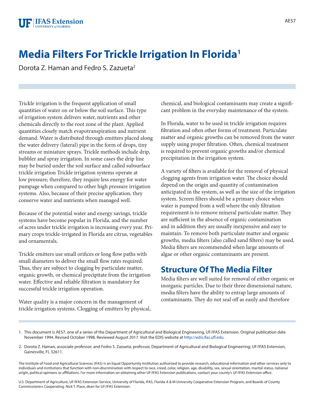 Media Filters for Trickle Irrigation in Florida1 Dorota Z