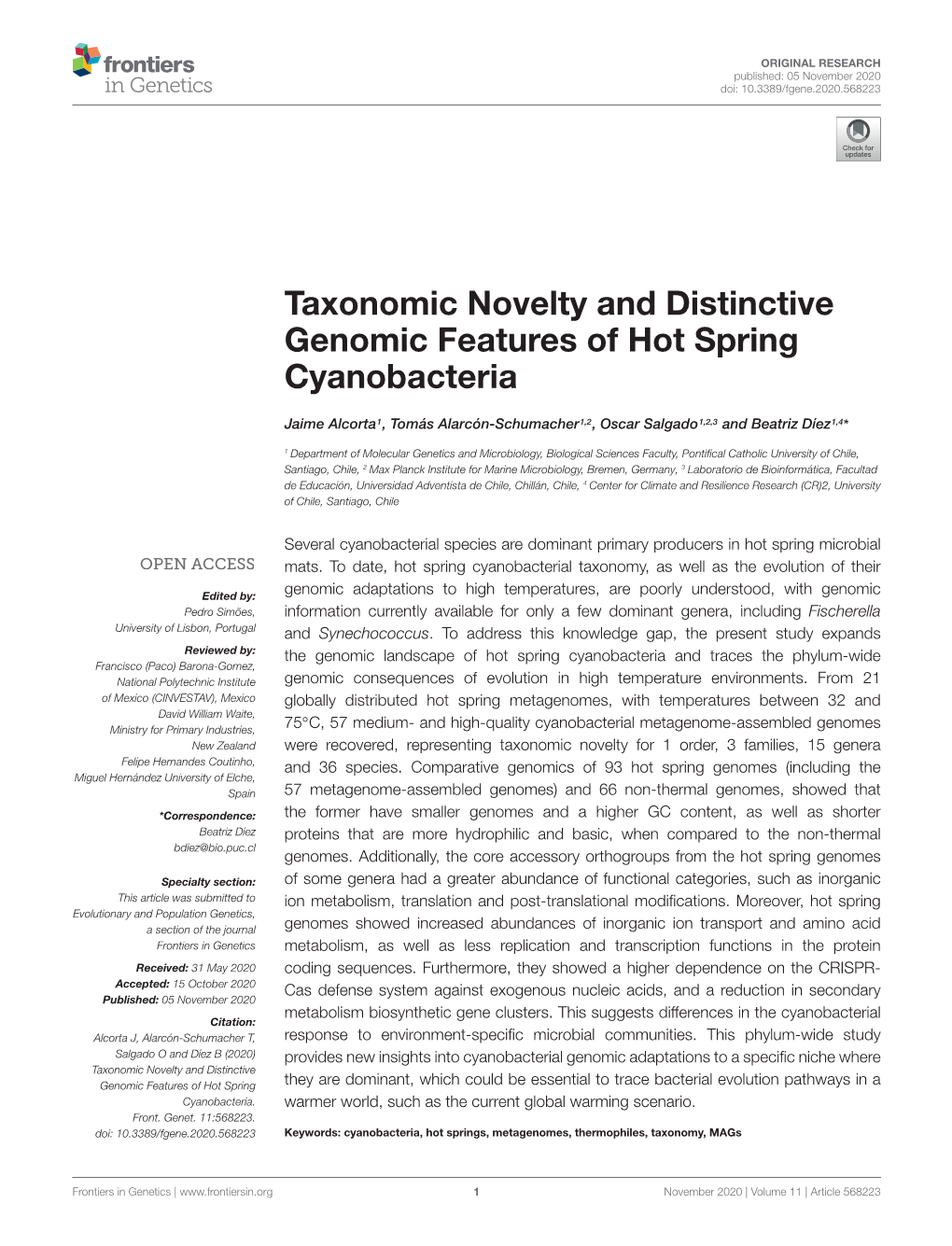 Taxonomic Novelty and Distinctive Genomic Features of Hot Spring Cyanobacteria