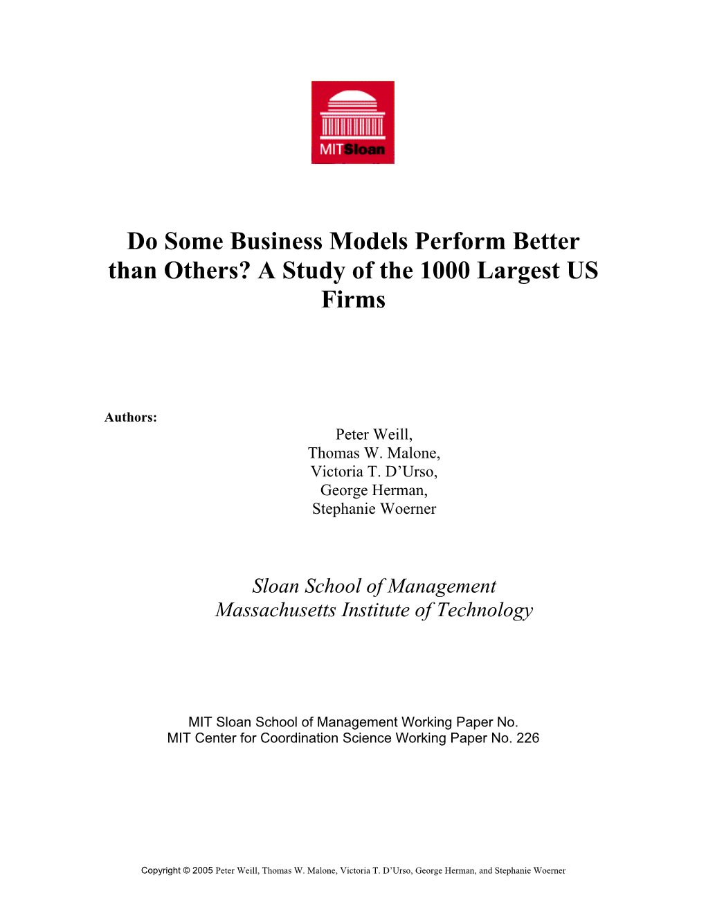 Do Some Business Models Perform Better Than Others? a Study of the 1000 Largest US Firms