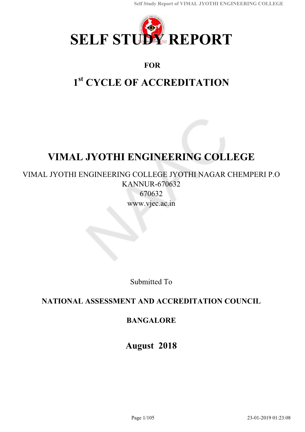 Self Study Report of VIMAL JYOTHI ENGINEERING COLLEGE