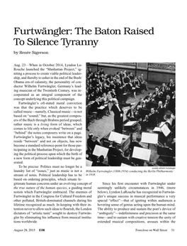 Furtwängler: the Baton Raised to Silence Tyranny by Renée Sigerson