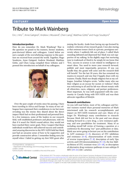 Tribute to Mark Wainberg Eric J