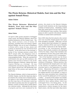 The Pirate Returns: Historical Models, East Asia and the War Against Somali Piracy