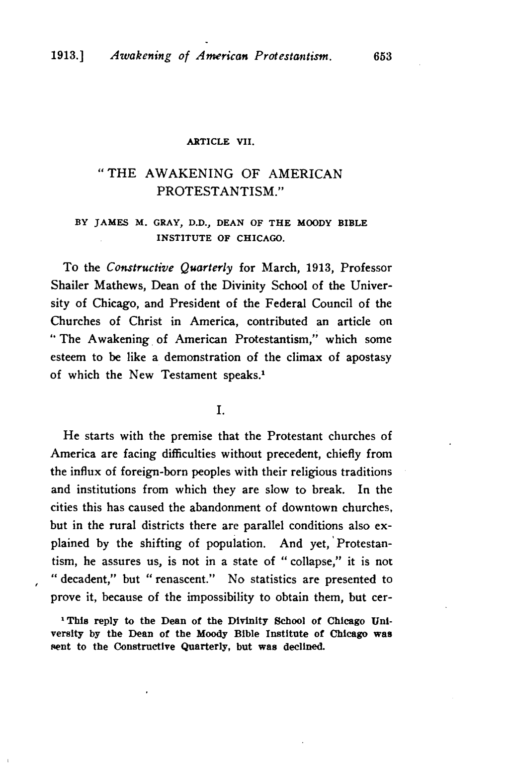 1913.] Awakening of American Protestantism