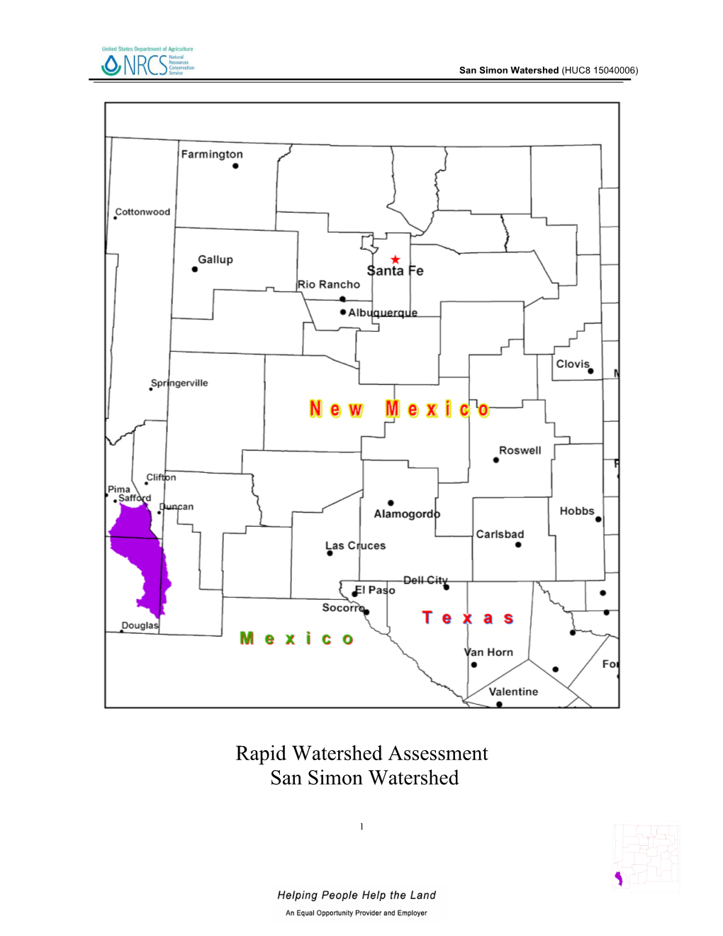 Rapid Watershed Assessment San Simon Watershed