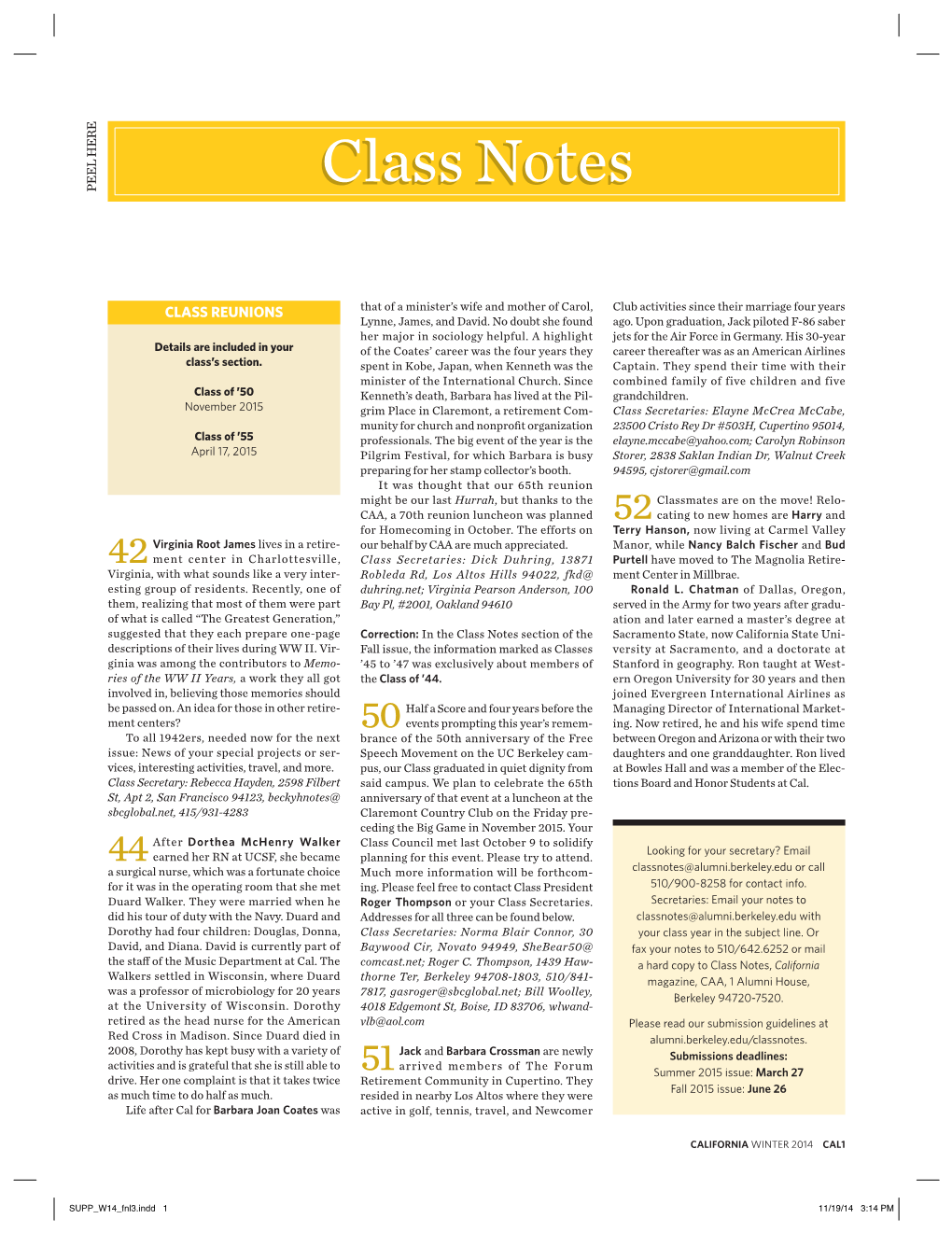 Class Notes Winter 2014