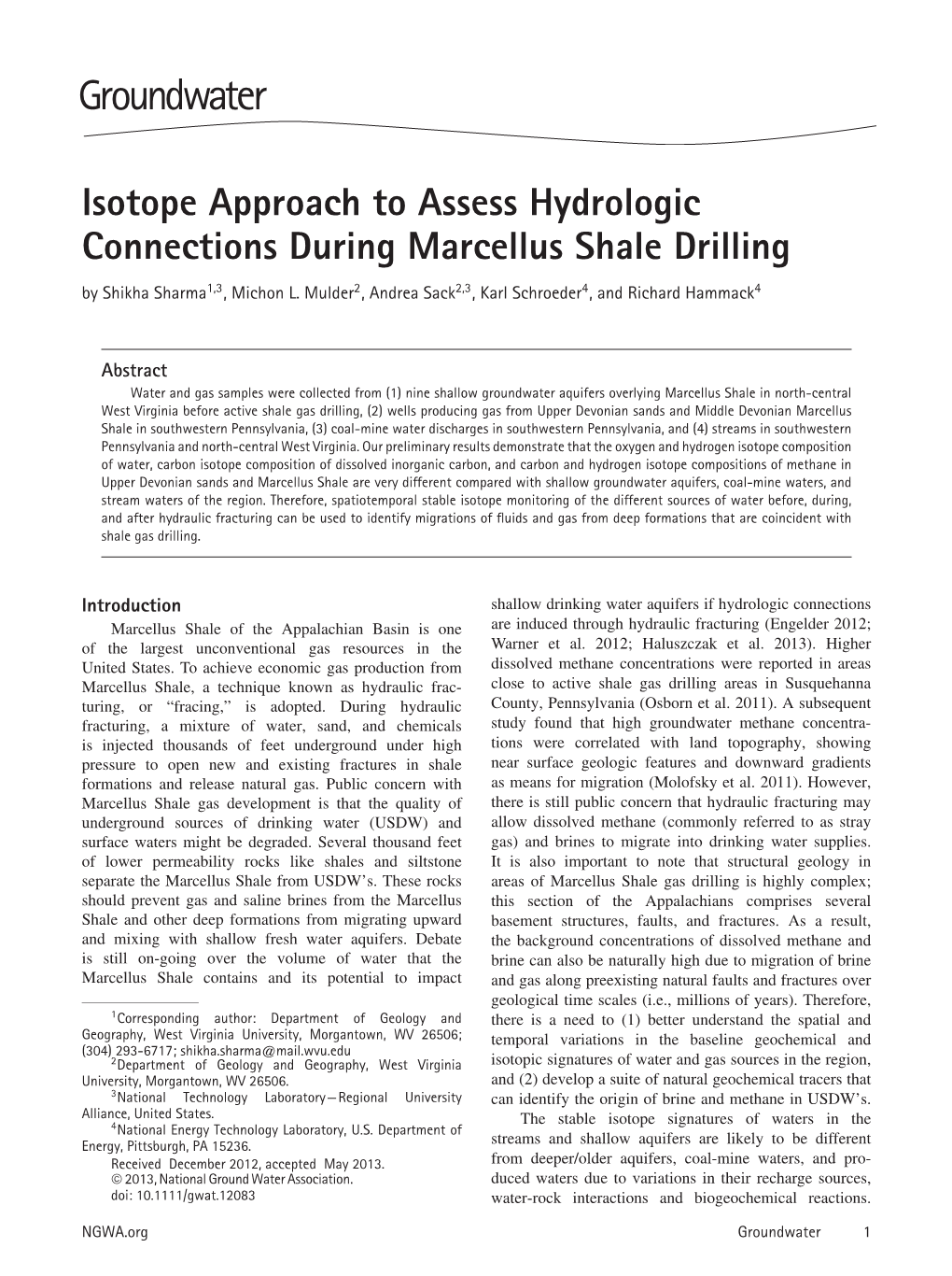 Isotope Approach to Assess Hydrologic Connections During