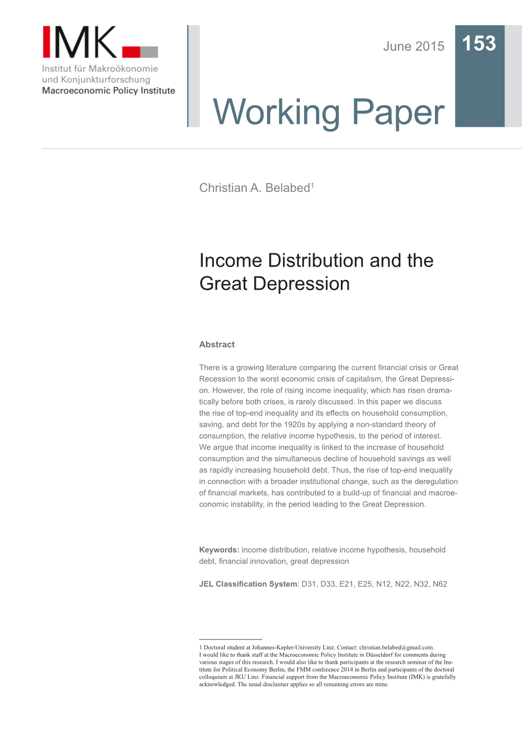 Income Distribution and the Great Depression